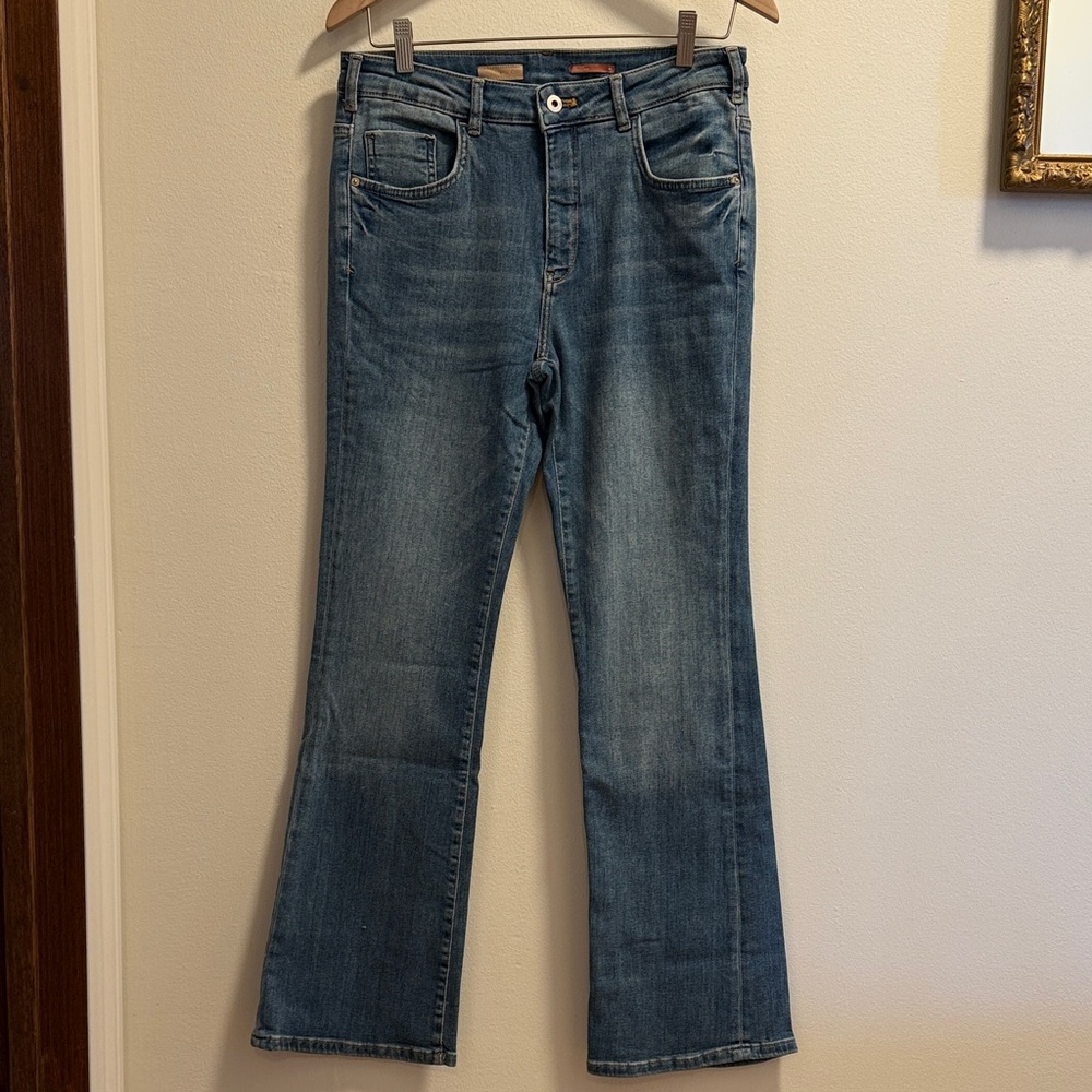 Pilcro Blue Flare/Bootcut Jeans with Subtle Fade